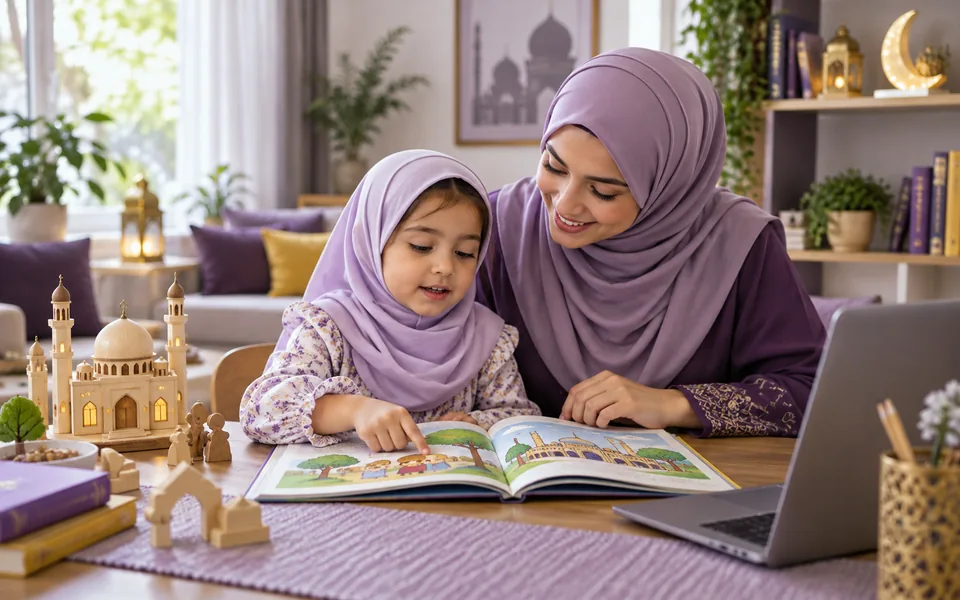 Mother and daughter learning Islamic studies together