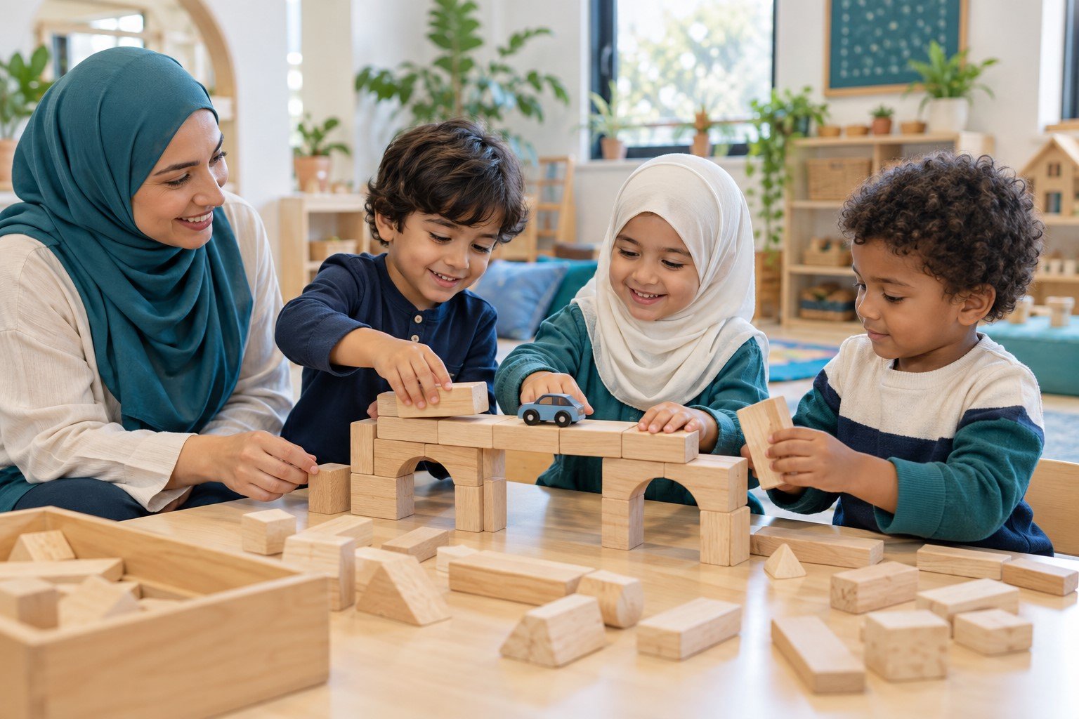 Children build a bridge together-1